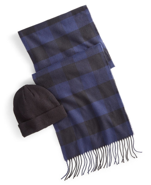 CLUB ROOM Men's Beanie & Scarf Set Black & Blue ONE SIZE